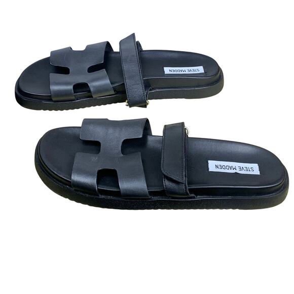 Steve Madden Mayven Women’s Black Leather Slide Sandals Size 10 NWOT - Picture 2 of 7